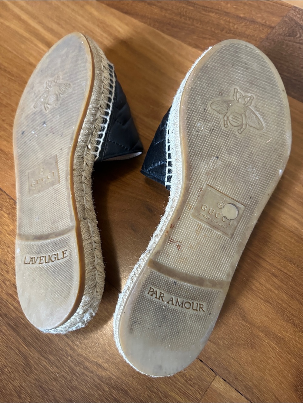 Gucci Black Quilted Leather GG Espadrille Slide Mules with Gold Logo - Picture 2 of 5